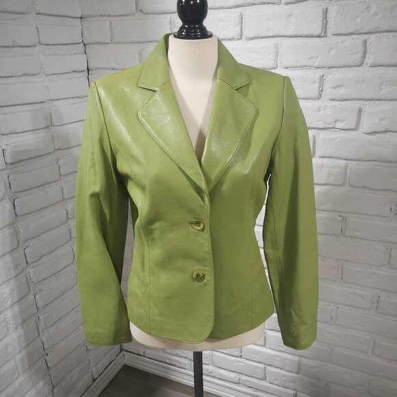 Catherine Stewart Ladies Size Medium Lime Green Leather Jacket / Blazer - Picture 1 of 11